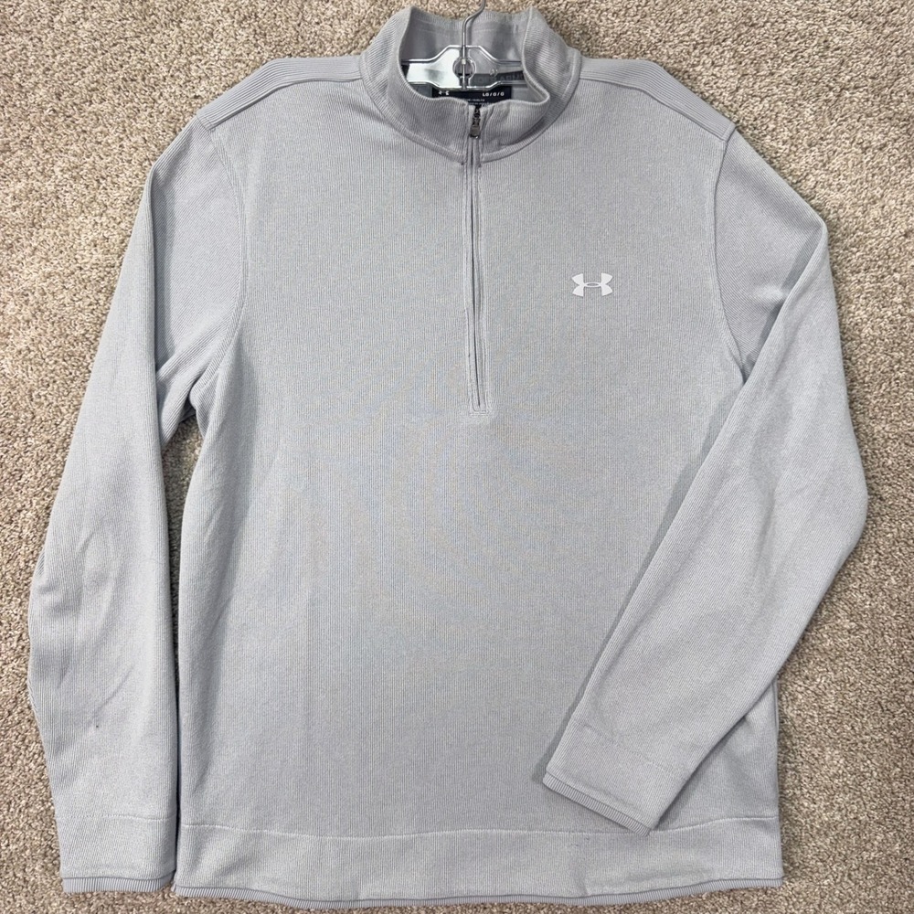 Under Armour Pullover Mens Large ColdGear Gray Quarter-Zip Loose EUC